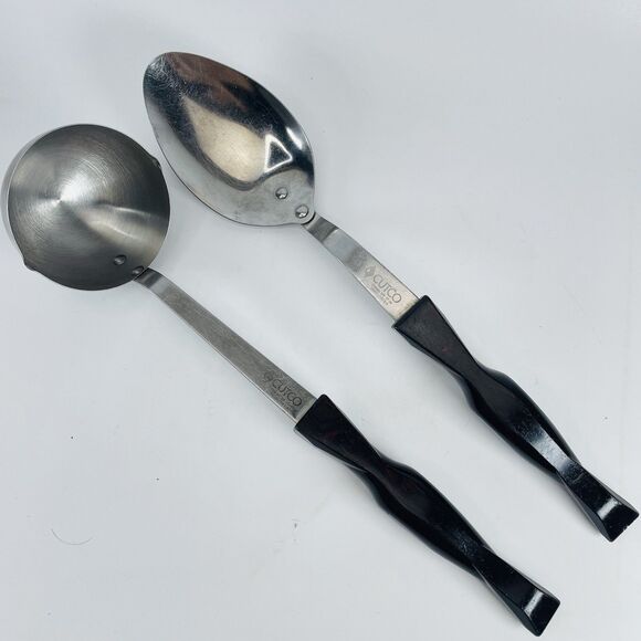 CUTCO Spoon And Ladle Stainless Steel Brown Swirl Handle Serving Utensil Set - Picture 1 of 14